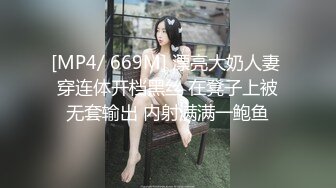 [MP4/ 669M] 漂亮大奶人妻 穿连体开档黑丝 在凳子上被无套输出 内射满满一鲍鱼